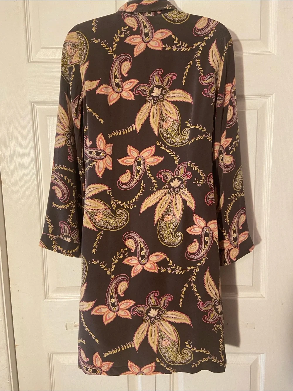 Massimo Paisley Floral Button-Front Tunic Dress in Black and Peach S
